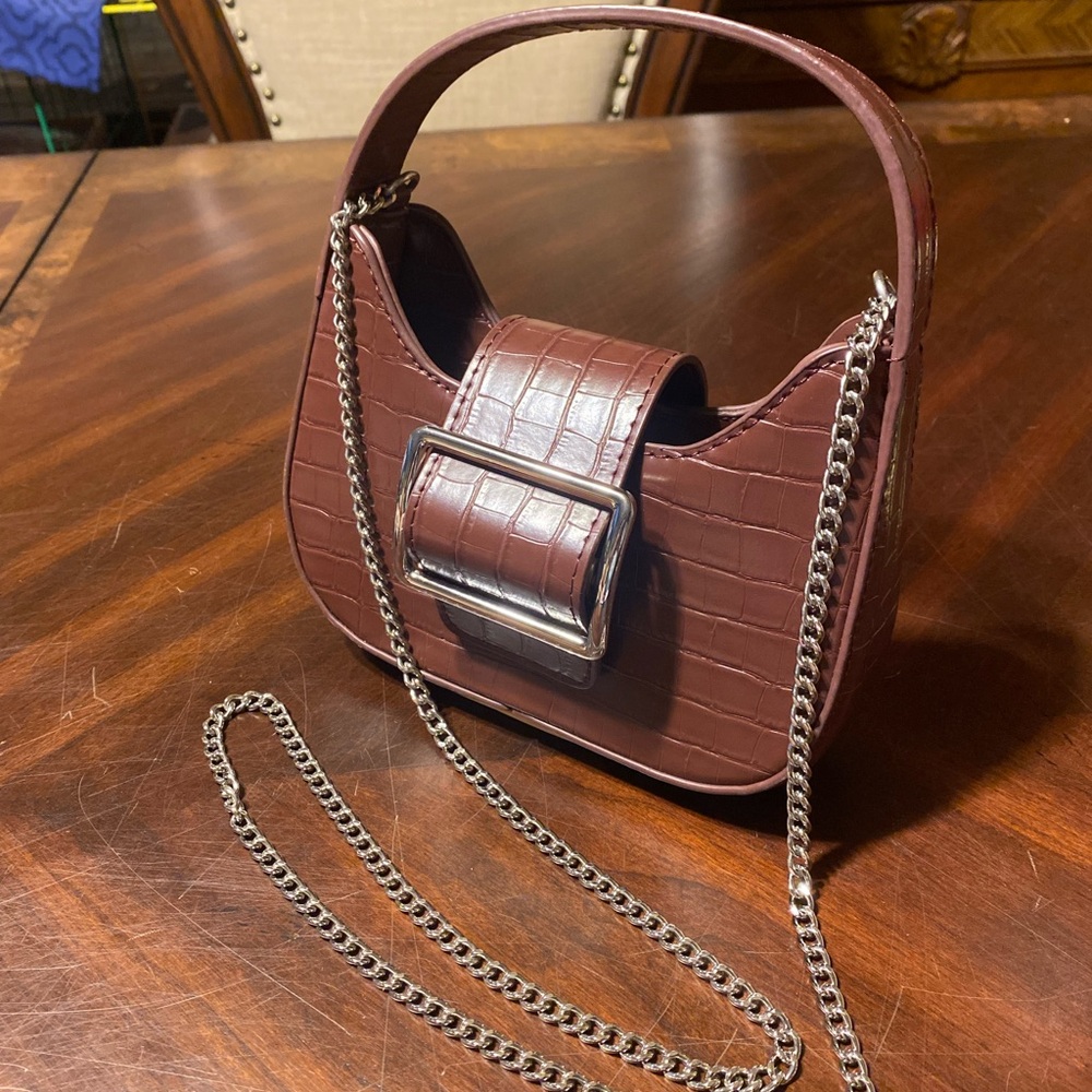Urban Outfitters Brown Croc-Embossed Mini Bag with Chain - Picture 2 of 9